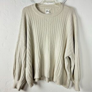 Aerie Sweater Pullover Sweatshirt Buttercream Ribbed Eyelash Fuzzy Soft Beige‎